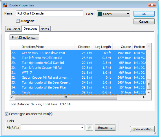 Garmin MapSource Route Properties 2